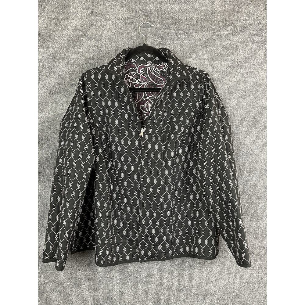 Women's Lightweight Quilted Jacket Size L Black and White reversable Maroon - Picture 8 of 10